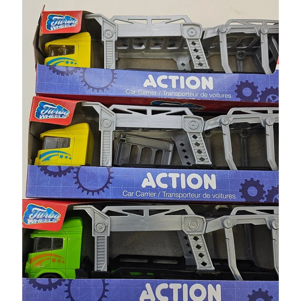 Turbo Wheels Action Car Carrier Toy Truck Lot of 3 Yellow Green‎ Transporters